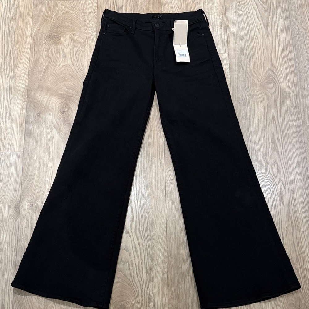 MOTHER Black Wide-Leg Flare Jeans